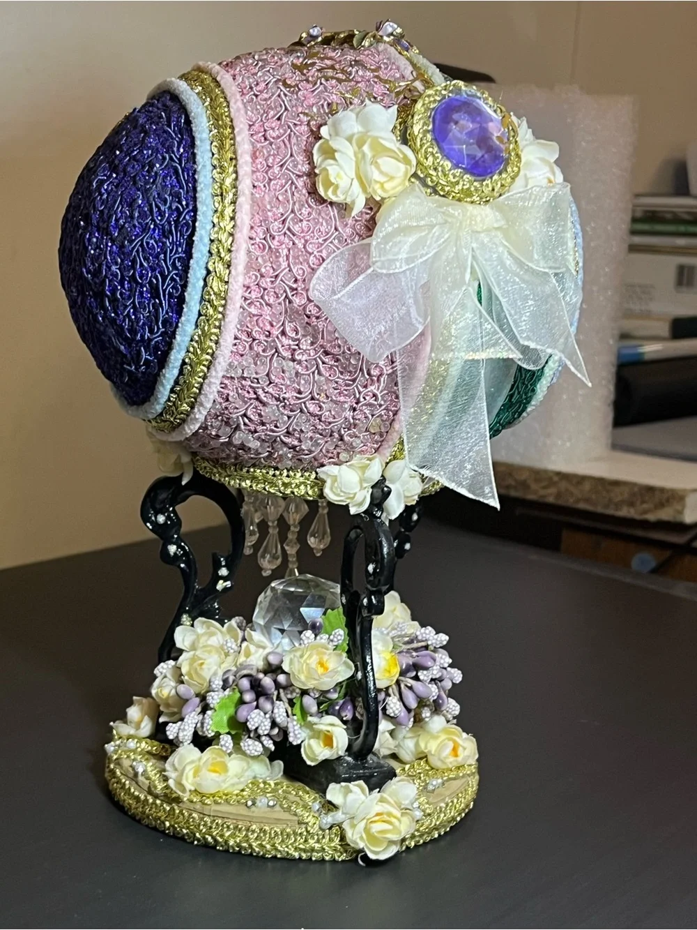 Handcrafted Gold and Pastel Floral Egg Holiday Decor